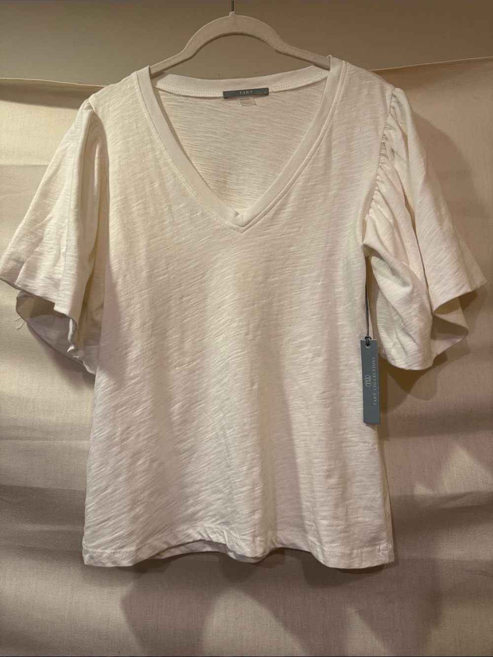 Tart Collection White V-Neck Balloon Sleeve 100% Organic Cotton Top New With Tag